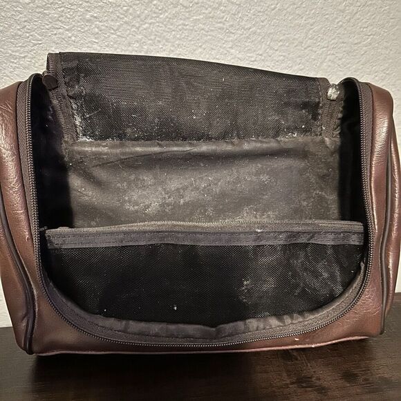 PENGUIN By Munsingwear - Brown Travel Shave Toiletry Bag Personal Kit Leather - Picture 7 of 8